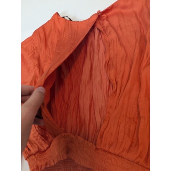 Maje Crinkle-effect satin crop top Orange Size L - Picture 14 of 15